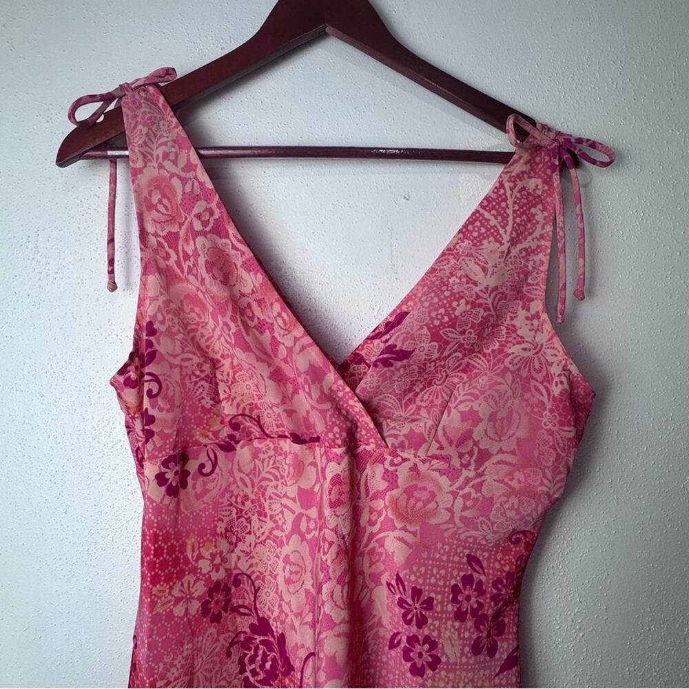 Vintage Pink Floral Sleeveless Ruffle Hem Midi Dress Women’s Size Medium - Picture 12 of 14